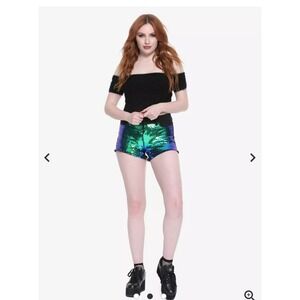Blackheart Mermaid Sequin Low Rise Denim Shorts Green Blue Iridescent Size 9